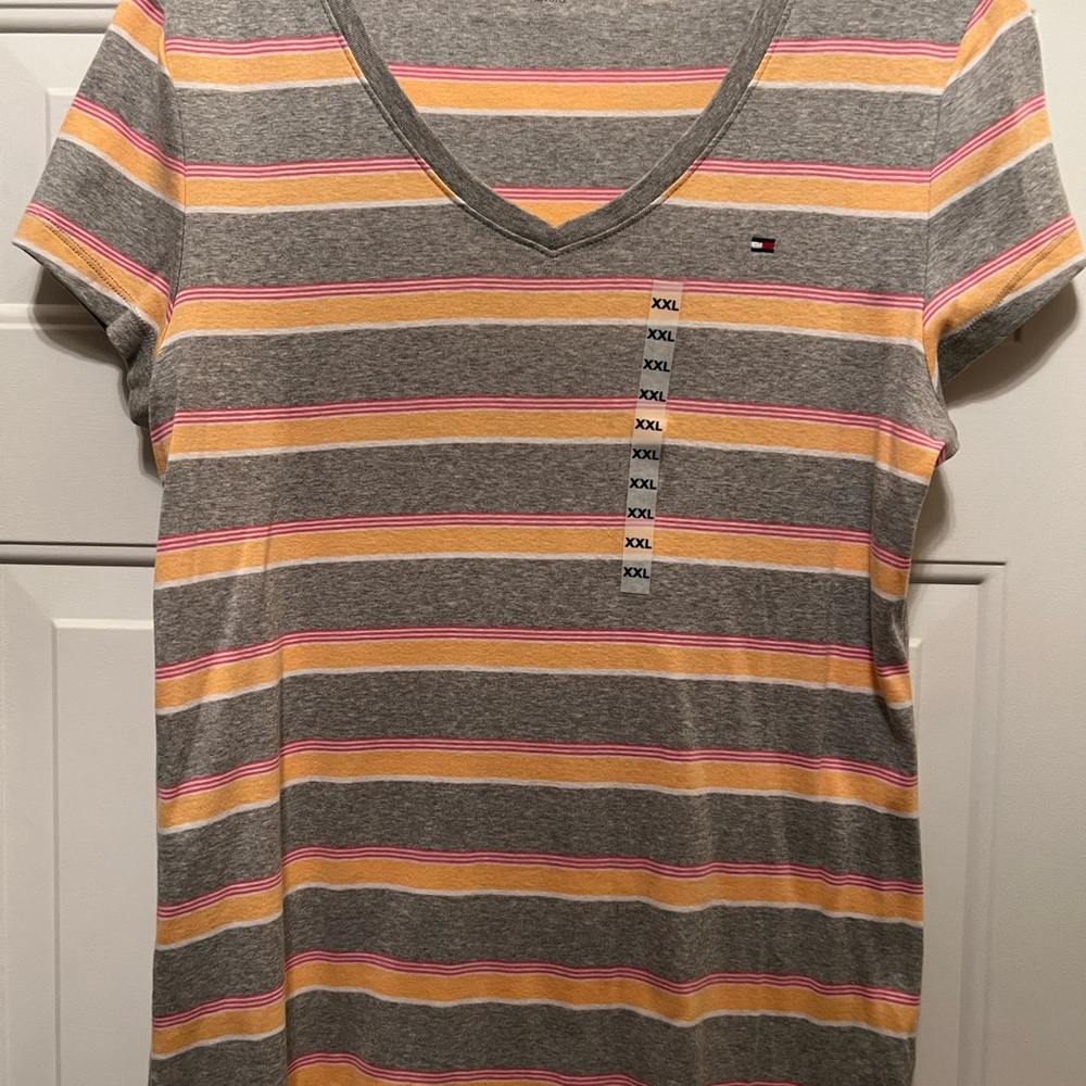 Tommy Hilfiger Gray and Orange Fitted Short Sleeve T-Shirt